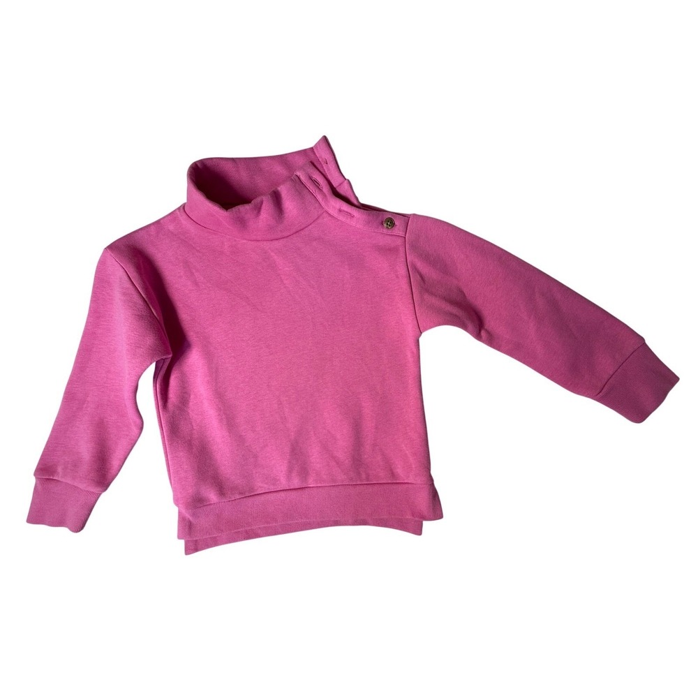 Crewcuts Girls Pink Funnel Neck Button Shoulder Fleece Sweatshirt Size XS